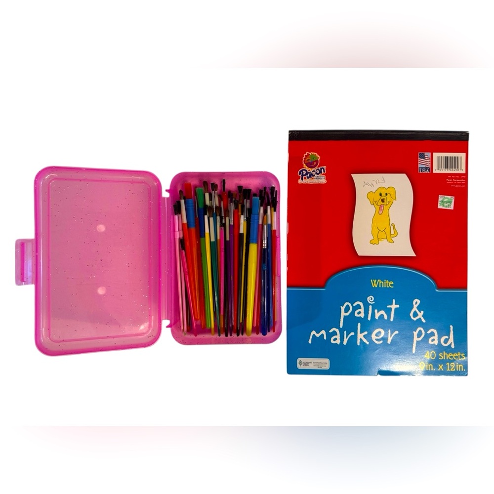 Painting art set 6 white paint sheets organization case & 50 paint brushes
